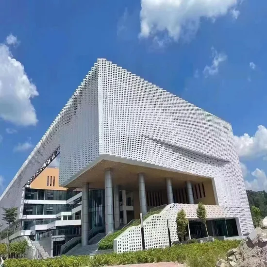 Centro comercial, edificio, muro cortina, corte por láser, sistemas de paneles de aluminio, revestimiento exterior, paneles de aluminio